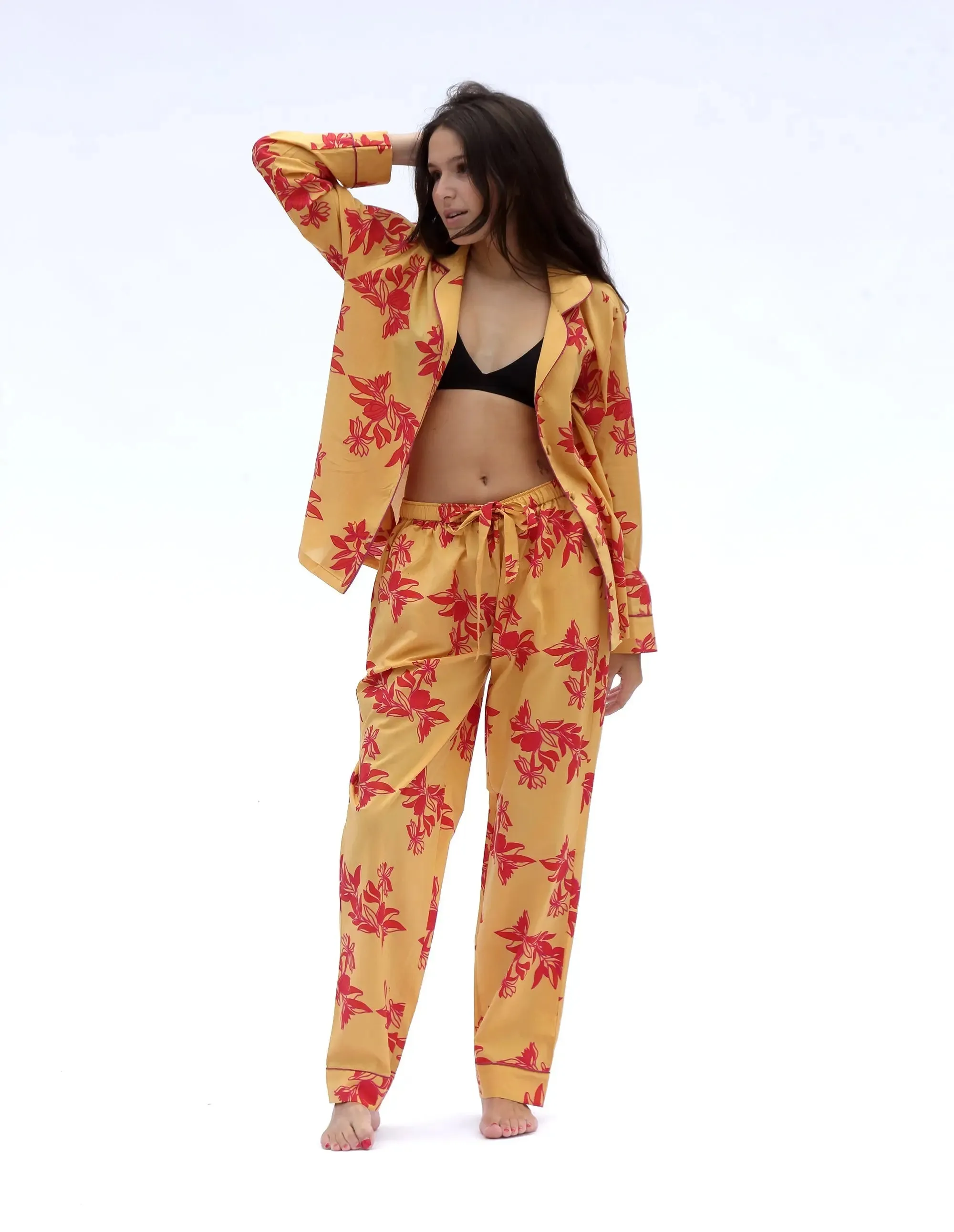 Yellow/ Pink Matching Set in Cartagena Print Long Sleeve Pyjamas